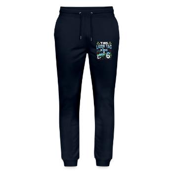 Lasertag King Is 6 Birthday Boy Indoor Laser Tag - Stanley/Stella Mover Unisex Organic Jogging Trousers - navy - Front - Marisol (170cm) & Nik (191cm)