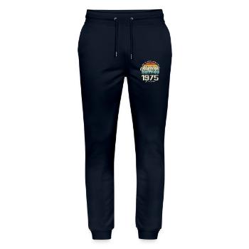 Vintage 1975 Retro Style Anniversary Gift 1975 - Stanley/Stella Mover Unisex Organic Jogging Trousers - navy - Front - Marisol (170cm) & Nik (191cm)