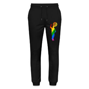 colorful dart player throwing with left - Stanley/Stella Mover Unisex Organic Jogging Trousers - black - Front - Marisol (170cm) & Nik (191cm)