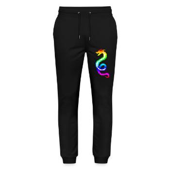Bunter Retro-Drache - Stanley/Stella Unisex Bio Jogginghose Mover  - Schwarz - Vorne - Marisol (170cm) & Nik (191cm)