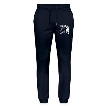 Original 2017 7th Anniversary Retro Gift - Stanley/Stella Mover Unisex Organic Jogging Trousers - navy - Front - Marisol (170cm) & Nik (191cm)