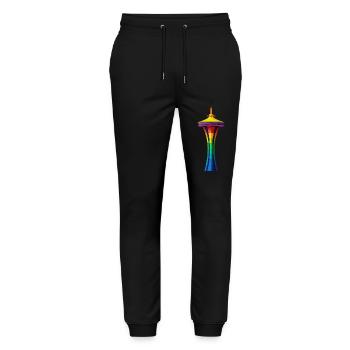 Space Needle - Stanley/Stella Unisex Bio Jogginghose Mover  - Schwarz - Vorne - Marisol (170cm) & Nik (191cm)