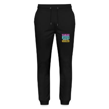 Rente 2025 Ruhestand 2025 Rentner Rente Rentnerin - Stanley/Stella Unisex Bio Jogginghose Mover  - Schwarz - Vorne - Marisol (170cm) & Nik (191cm)