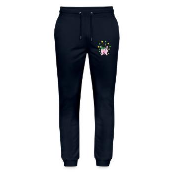 Neujahr Glücksschwein mit Sternen und Zylinder. - Stanley/Stella Unisex Bio Jogginghose Mover  - Navy - Vorne - Marisol (170cm) & Nik (191cm)