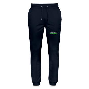 Spruch "stop whining - get working" - Stanley/Stella Unisex Bio Jogginghose Mover  - Navy - Vorne - Marisol (170cm) & Nik (191cm)