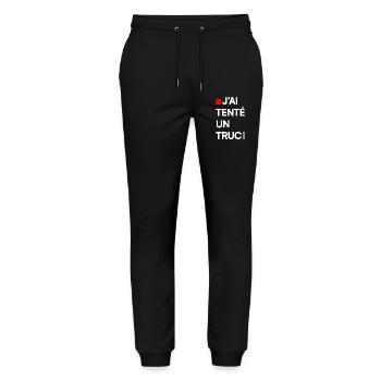 J’AI TENTÉ UN TRUC | Humour autodérision - Pantalon de jogging bio MOVER Stanley/Stella unisexe - noir - Devant - Marisol (170cm) & Nik (191cm)