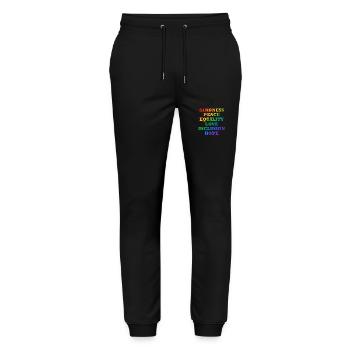 LGBTQ-Pride-Werte - Stanley/Stella Unisex Bio Jogginghose Mover  - Schwarz - Vorne - Marisol (170cm) & Nik (191cm)