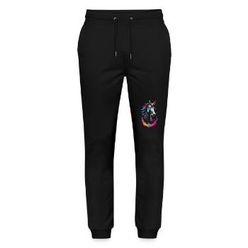 Colorful Neon Unicorn - Fantasy Dreamscape - Stanley/Stella Mover Unisex Organic Jogging Trousers - black - Front - Marisol (170cm) & Nik (191cm)