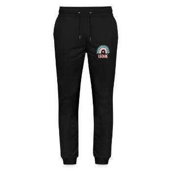 Leonie Name Regenbogen Baby - Stanley/Stella Unisex Bio Jogginghose Mover  - Schwarz - Vorne - Marisol (170cm) & Nik (191cm)