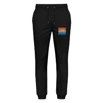 Retro Regenbogen Distressed Hintergrund Motiv - Stanley/Stella Unisex Bio Jogginghose Mover  - Schwarz - Vorne - Marisol (170cm) & Nik (191cm)