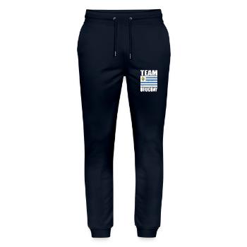 Team Uruguay Football - Stanley/Stella Mover Unisex Organic Jogging Trousers - navy - Front - Marisol (170cm) & Nik (191cm)