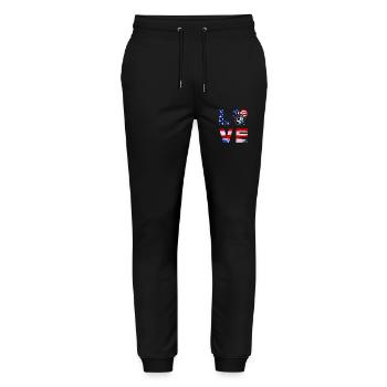 LOVE USA 4th of July - Stanley/Stella Unisex Bio Jogginghose Mover  - Schwarz - Vorne - Marisol (170cm) & Nik (191cm)
