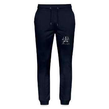 Drummer Skull Skelett am Drumset - Stanley/Stella Unisex Bio Jogginghose Mover  - Navy - Vorne - Marisol (170cm) & Nik (191cm)
