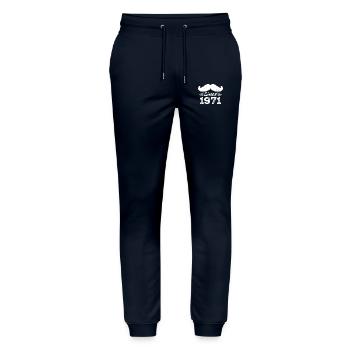 53rd Birthday Gift - Vintage 1971 Moustache - Stanley/Stella Mover Unisex Organic Jogging Trousers - navy - Front - Marisol (170cm) & Nik (191cm)