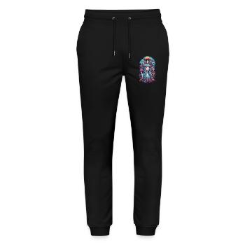 Psychedelic Pastel Dream Mushrooms Festival Design - Stanley/Stella Mover Unisex Organic Jogging Trousers - black - Front - Marisol (170cm) & Nik (191cm)