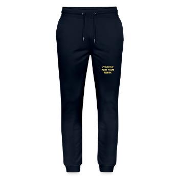 Setzen Sie sich für Ihre Rechte ein. - Stanley/Stella Unisex Bio Jogginghose Mover  - Navy - Vorne - Marisol (170cm) & Nik (191cm)