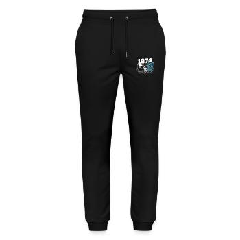 Jahrgang Jahrgang 1974 Geburtstagsgeschenk 1974 - Stanley/Stella Unisex Bio Jogginghose Mover  - Schwarz - Vorne - Marisol (170cm) & Nik (191cm)