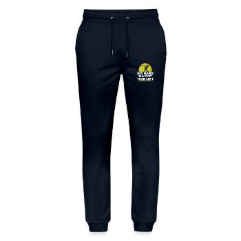 Hit Hard Run Fast Turn Left Softball Baseball - Stanley/Stella Mover Unisex Organic Jogging Trousers - navy - Front - Marisol (170cm) & Nik (191cm)