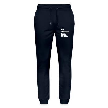 Meilleurs livres comptables et cadeaux de vin - Pantalon de jogging bio MOVER Stanley/Stella unisexe - marine - Devant - Marisol (170cm) & Nik (191cm)