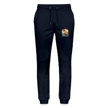 Cartoon Dinosaur - Stanley/Stella Mover Unisex Organic Jogging Trousers - navy - Front - Marisol (170cm) & Nik (191cm)