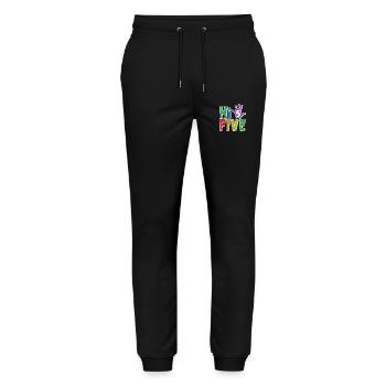 Hallo fünf - 5. Geburtstagsgeschenk für Kinder Jungen & Mädchen - Stanley/Stella Unisex Bio Jogginghose Mover  - Schwarz - Vorne - Marisol (170cm) & Nik (191cm)