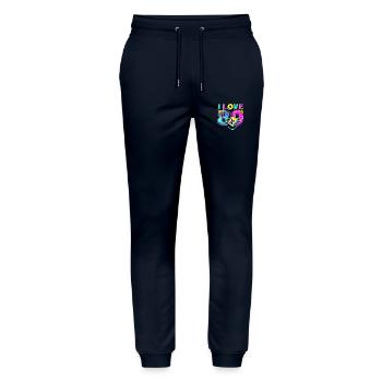 80er Jahre Retro Vintage lustig 70er Jahre Nostalgie Musik Liebe - Stanley/Stella Unisex Bio Jogginghose Mover  - Navy - Vorne - Marisol (170cm) & Nik (191cm)