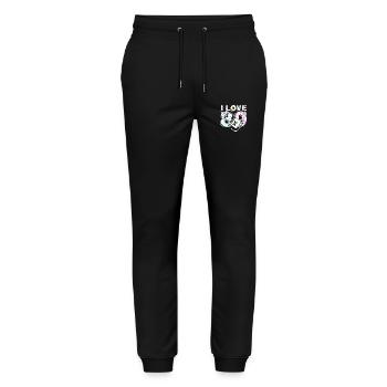 80er Jahre Retro Vintage lustig 70er Jahre Nostalgie Musik Liebe - Stanley/Stella Unisex Bio Jogginghose Mover  - Schwarz - Vorne - Marisol (170cm) & Nik (191cm)