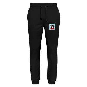 Boston Terrier im roten Kapuzenpullover - Stanley/Stella Unisex Bio Jogginghose Mover  - Schwarz - Vorne - Marisol (170cm) & Nik (191cm)
