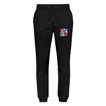 Quadruple Cat Delight: Pop-Art-Gitter-T-Shirt - Stanley/Stella Unisex Bio Jogginghose Mover  - Schwarz - Vorne - Marisol (170cm) & Nik (191cm)