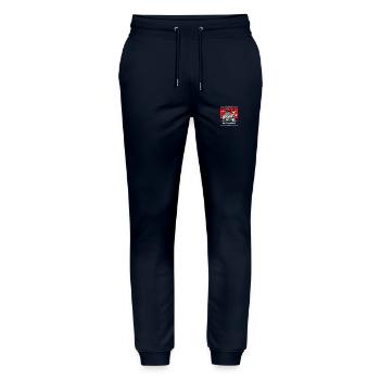 "Never Surrender" Kämpfer Design - Stanley/Stella Unisex Bio Jogginghose Mover  - Navy - Vorne - Marisol (170cm) & Nik (191cm)