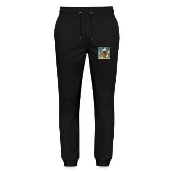 robot is launching New Year's Eve rockets - Stanley/Stella Mover Unisex Organic Jogging Trousers - black - Front - Marisol (170cm) & Nik (191cm)
