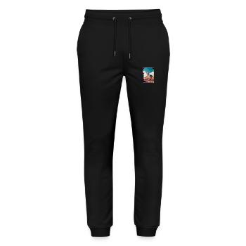 Haarlem Pays-Bas Vintage voyage affiche Souvenir - Pantalon de jogging bio MOVER Stanley/Stella unisexe - noir - Devant - Marisol (170cm) & Nik (191cm)