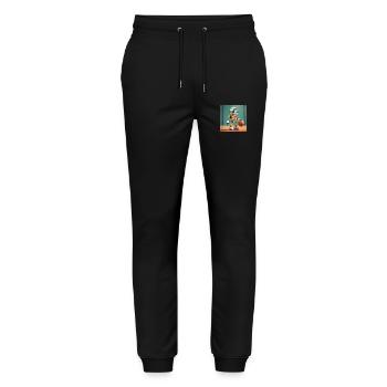 Niedlicher kleiner orangefarbener futuristischer Vintage-Roboter – Spielen - Stanley/Stella Unisex Bio Jogginghose Mover  - Schwarz - Vorne - Marisol (170cm) & Nik (191cm)