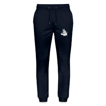 Large Viking Dragon Boat with Sail - Stanley/Stella Mover Unisex Organic Jogging Trousers - navy - Front - Marisol (170cm) & Nik (191cm)