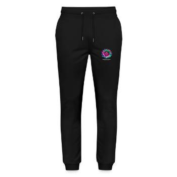 Medaillon Hanf Cannabis Bubatz Blüte rosa mintgrün - Stanley/Stella Unisex Bio Jogginghose Mover  - Schwarz - Vorne - Marisol (170cm) & Nik (191cm)