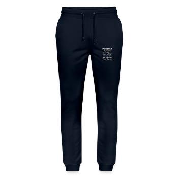 Poésie Slam Hipster Novella - Pantalon de jogging bio MOVER Stanley/Stella unisexe - marine - Devant - Marisol (170cm) & Nik (191cm)