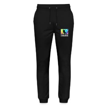 I BELIEVE Einhorn vor leuchtenden Regenbogenstrahl - Stanley/Stella Unisex Bio Jogginghose Mover  - Schwarz - Vorne - Marisol (170cm) & Nik (191cm)