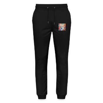 chat, motif de chat, fleurs, cadeau, idée cadeau - Pantalon de jogging bio MOVER Stanley/Stella unisexe - noir - Devant - Marisol (170cm) & Nik (191cm)