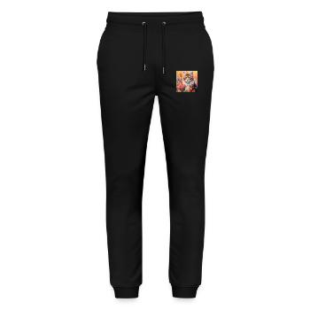 chat, motif de chat, fleurs, cadeau, idée cadeau - Pantalon de jogging bio MOVER Stanley/Stella unisexe - noir - Devant - Marisol (170cm) & Nik (191cm)