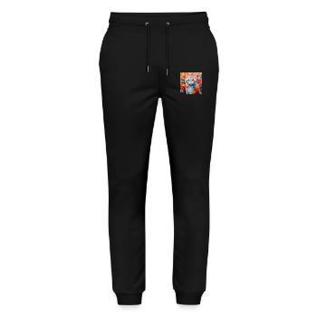 chat, motif de chat, fleurs, cadeau, idée cadeau - Pantalon de jogging bio MOVER Stanley/Stella unisexe - noir - Devant - Marisol (170cm) & Nik (191cm)