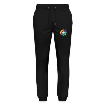 buntes Golfball-Logo - Stanley/Stella Unisex Bio Jogginghose Mover  - Schwarz - Vorne - Marisol (170cm) & Nik (191cm)