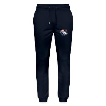 Hitting Holes And Crushing Souls Cornhole Bean Bag - Stanley/Stella Unisex Bio Jogginghose Mover  - Navy - Vorne - Marisol (170cm) & Nik (191cm)