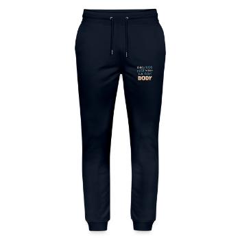 qui a besoin de cheveux avec ce corps divin - Pantalon de jogging bio MOVER Stanley/Stella unisexe - marine - Devant - Marisol (170cm) & Nik (191cm)