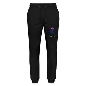 Glow With The Flow, Jellyfish with Tentacles, Saying - Stanley/Stella Mover Unisex Organic Jogging Trousers - black - Front - Marisol (170cm) & Nik (191cm)
