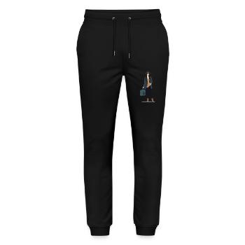 Eine reisende Frau in modischer Kleidung - Stanley/Stella Unisex Bio Jogginghose Mover  - Schwarz - Vorne - Marisol (170cm) & Nik (191cm)