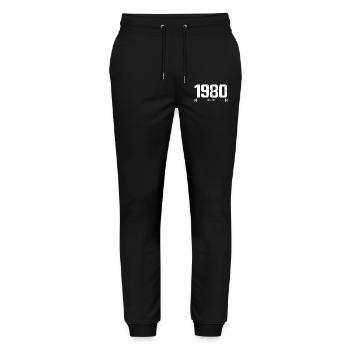 Né en 1980 Vintage 45 ans Cadeau d'anniversaire 46 - Pantalon de jogging bio MOVER Stanley/Stella unisexe - noir - Devant - Marisol (170cm) & Nik (191cm)