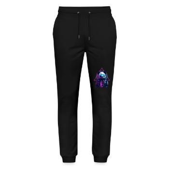 Retro Panda 80s Leather Jacket Neon Colors - Stanley/Stella Mover Unisex Organic Jogging Trousers - black - Front - Marisol (170cm) & Nik (191cm)