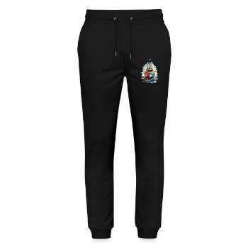 Fischerboot Ästhetik Fischen und Angeln Boot - Stanley/Stella Unisex Bio Jogginghose Mover  - Schwarz - Vorne - Marisol (170cm) & Nik (191cm)