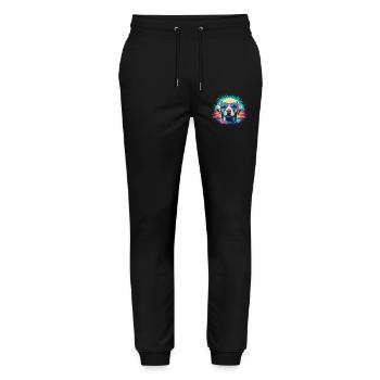 Retro Vaporwave Hund Streetwear Hunde Design - Stanley/Stella Unisex Bio Jogginghose Mover  - Schwarz - Vorne - Marisol (170cm) & Nik (191cm)