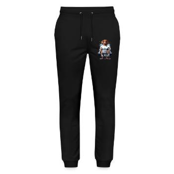Conception de dynamophilie pour chien teckel de musculation - Pantalon de jogging bio MOVER Stanley/Stella unisexe - noir - Devant - Marisol (170cm) & Nik (191cm)